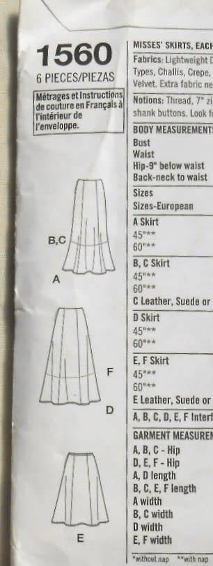 SIMPLICITY 1560 SET OF FLARED SKIRTS SIZE 6-12 COMPLETE-CUT TO 12