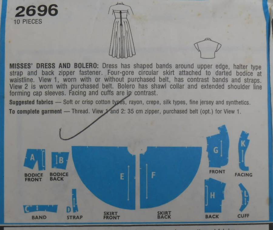 STYLE 2696 HALTER DRESS & BOLERO SIZE 8 BUST 80CM COMPLETE