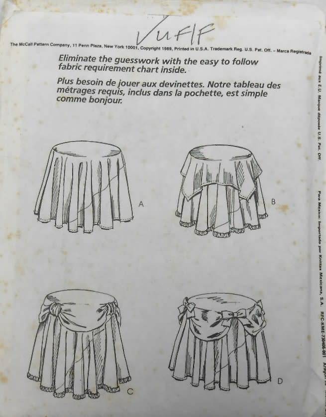 McCALLS HOME DEC 4725 TABLECLOTHS COMPLETE-UNCUT-F/FOLDED