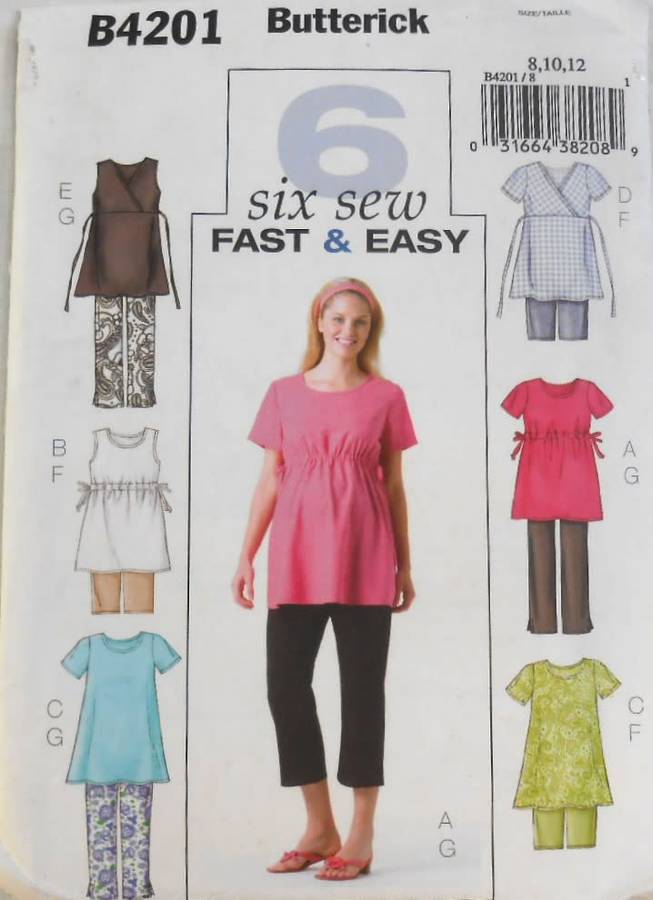 BUTTERICK B4201 MATERNITY TOPS-SHORTS-PANTS SIZE 8-10-12 COMPLETE-CUT TO SIZE 12