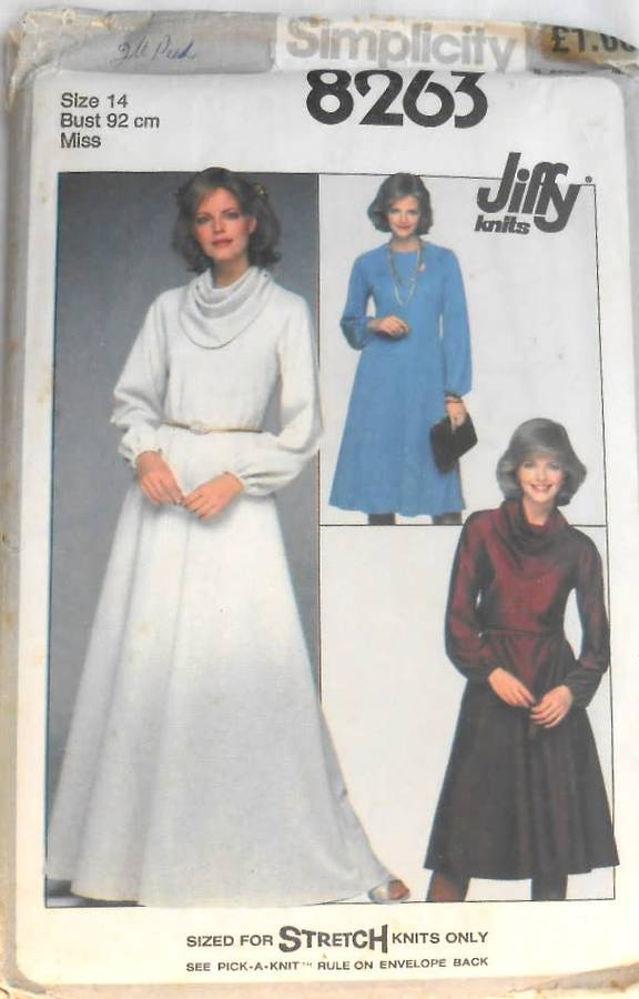 SIMPLICITY 8263 KNIT SKIRT-TOP-DRESS-SCARF SIZE 14 BUST 92 CM COMPLETE-UNCUT-F/FOLDED