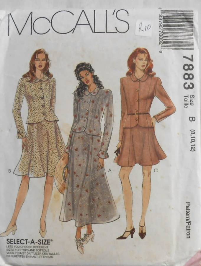 McCALLS 7883 TOP & SKIRT IN 3 LENGTHS SIZE 8-10-12 COMPLETE-UNCUT-F/FOLDED