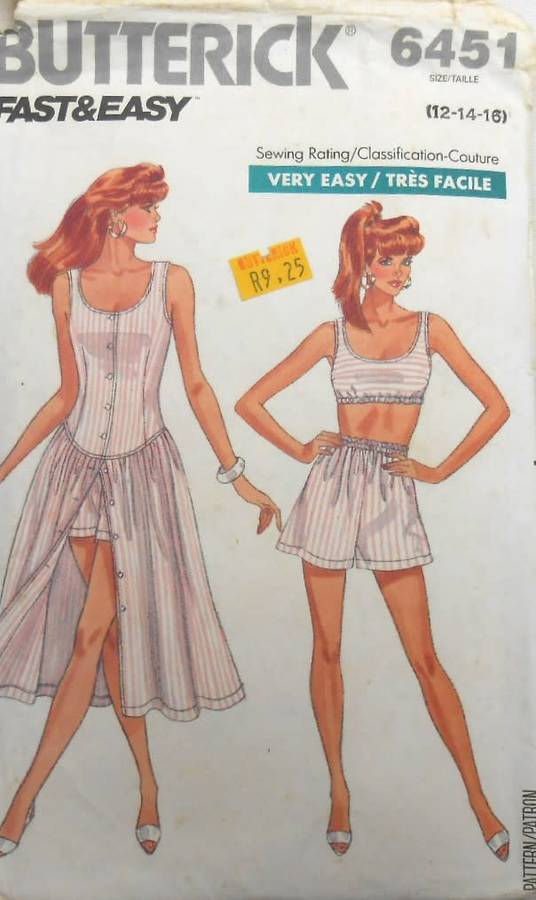 BUTTERICK 6451 DRESS-TOP-SHORTS SIZE 12-14-16 COMPLETE-CUT TO 14
