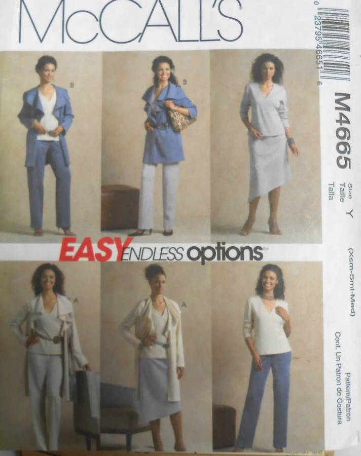 McCALLS M4665 UNLINED JACKET-TOP-PANTS-SKIRT SIZE XS-M (4-14) COMPLETE-ONLY PANTS-CUT-ZIPLOC