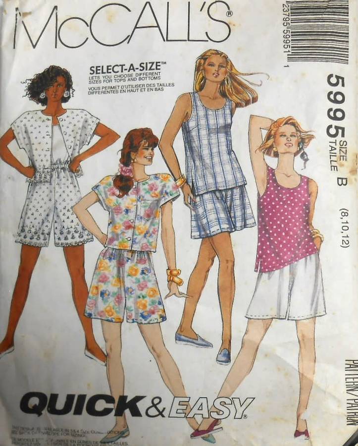 McCALLS 5995 TOP-TANK TOP-SHORTS SIZE 8-10-12 COMPLETE-CUT TO 10