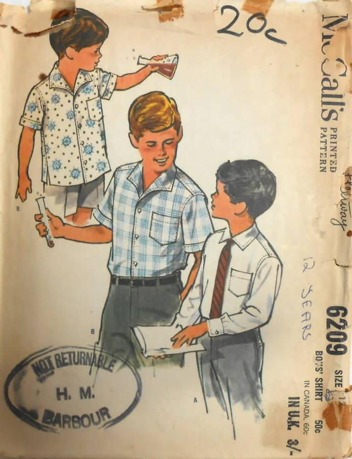 VINTAGE McCALLS 6209 BOYS SHIRT SIZE 12 YEARS COMPLETE-ZIPLOC