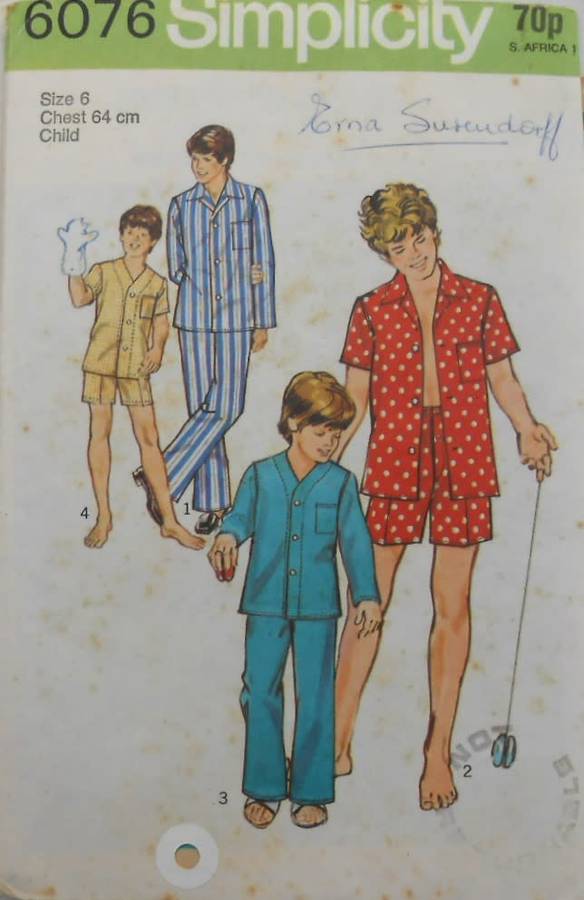 SIMPLICITY 6076 BOYS & TEEN PJS SIZE 6 YEARS-CHEST 64 CM  COMPLETE