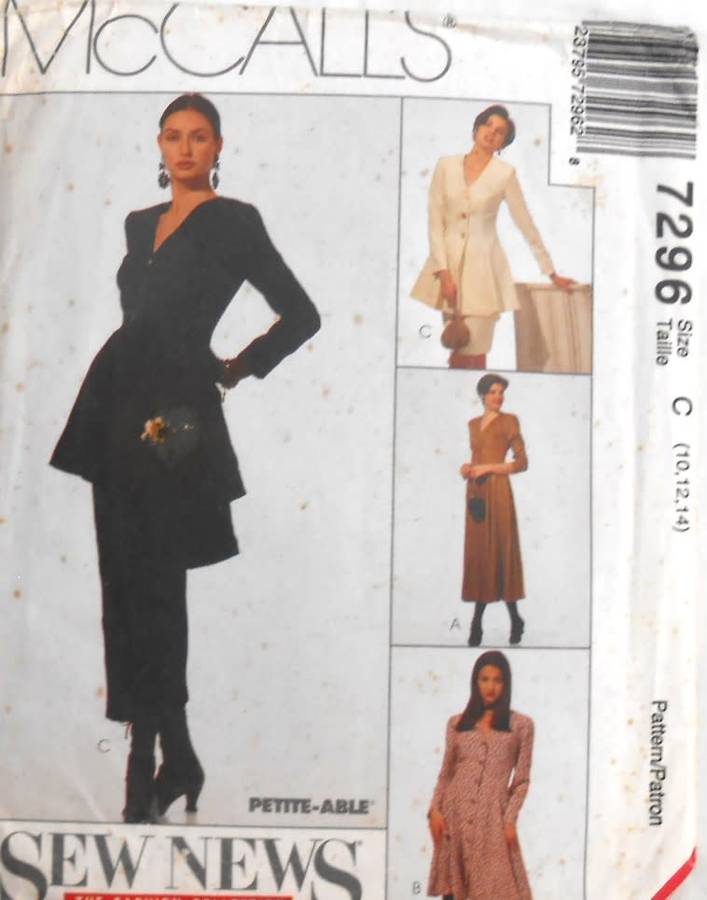 McCALLS 7296 DRESS-TOP-SKIRT SIZE 10-12-14 COMPLETE-UNCUT-F/FOLDED