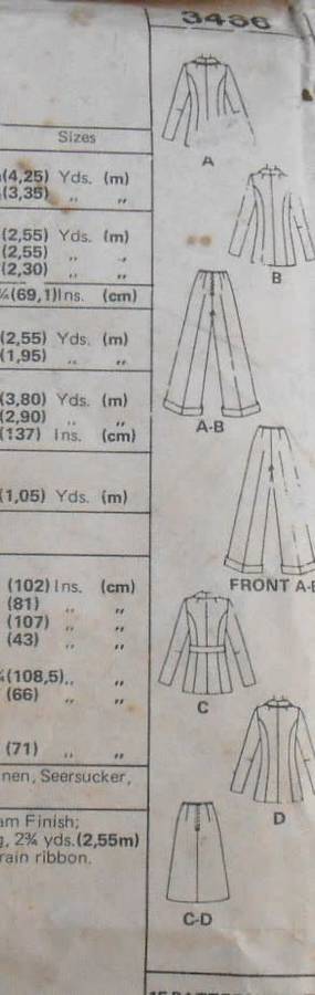 McCALLS 3466 UNLINED SUIT WITH SKIRT-PANTS SIZE 12 BUST 34 COMPLETE-ZIPLOC