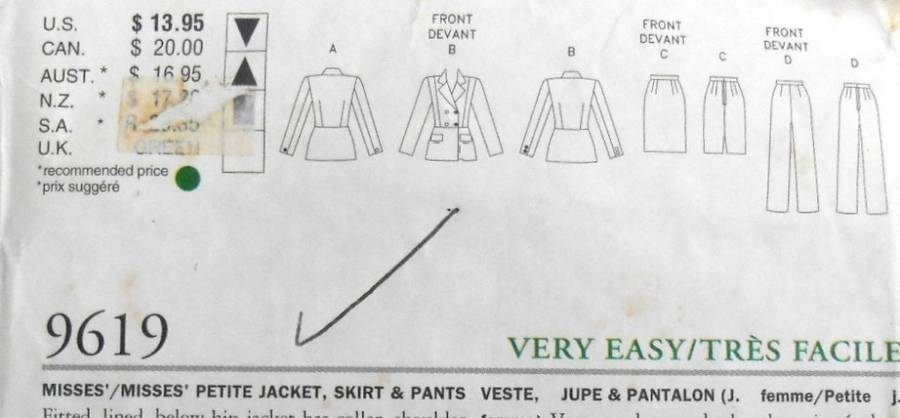 VOGUE 9619 JACKET-SKIRT-PANTS  SIZE 6-8-10 COMPLETE-CUT TO SIZE 8
