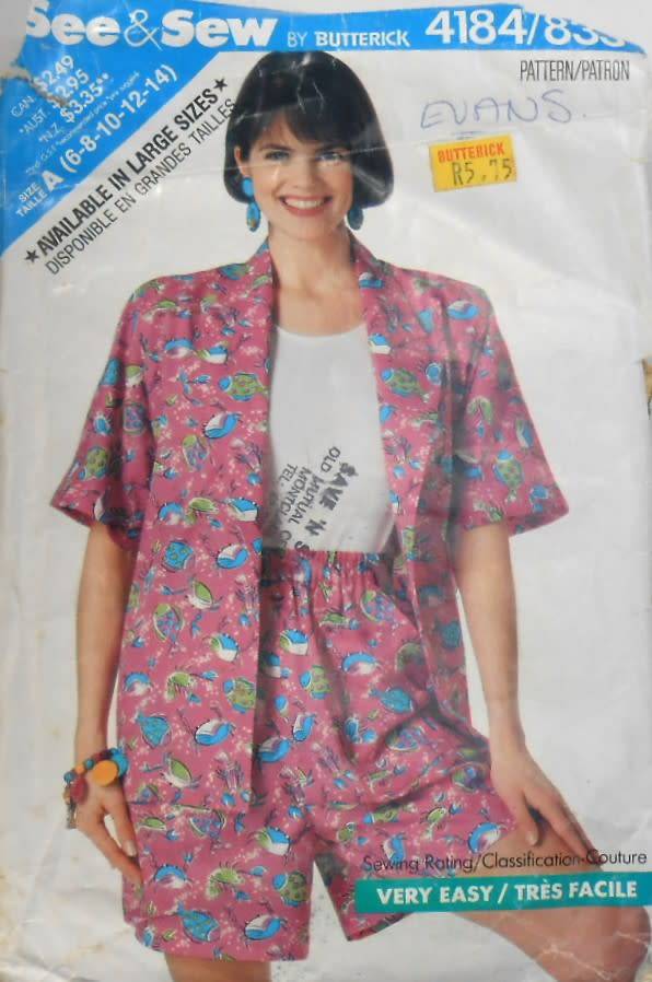 BUTTERICK 4184 SHIRT-TOP-SHORTS SIZE 6-8-10-12-14 COMPLETE-CUT-TO 14