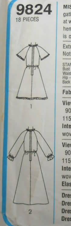 SIMPLICITY 9824 SOFTLY GATHERED DRESS SIZE 12 BUST 87 CM COMPLETE-PART CUT