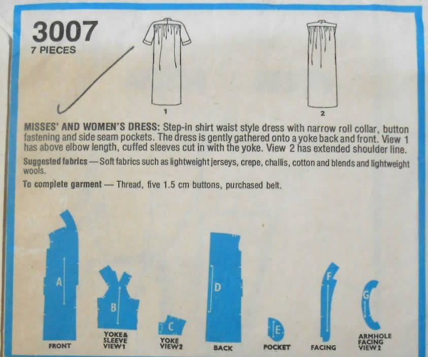 STYLE 3007 PULLOVER DRESS SIZE 18 BUST 102 CM COMPLETE