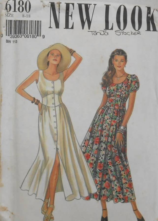 NEW LOOK PATTERNS 6180 FRONT BUTTON HIGH WAIST PANELED DRESS SIZES-8-18- NO SEWING INSTRUCTIONS