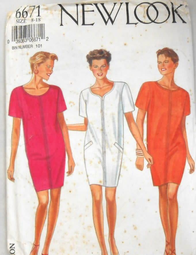 NEW LOOK PATTERNS 6671 SHORT SLEEVE STRAIGHT DRESS SIZE 8-18-COMPLETE-UNCUT-F/FOLDED