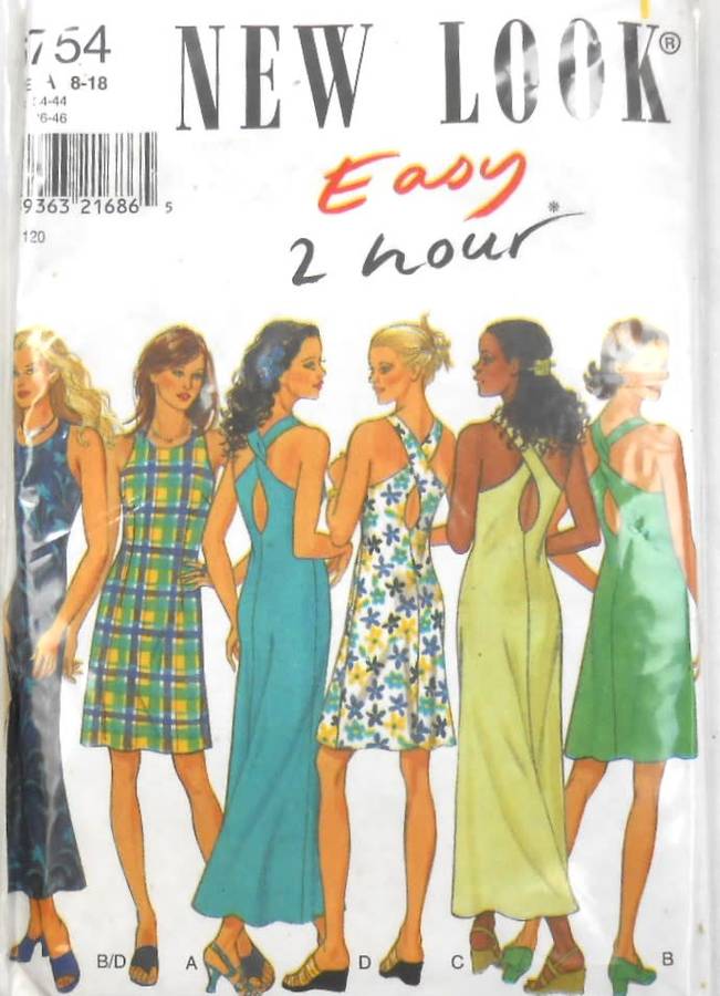 NEW LOOK PATTERNS 6754 DRESS WITH BACK CROSSOVER  SIZE 6-16-COMPLETE-CUT TO 12-ZIPLOC