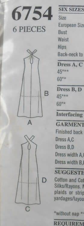NEW LOOK PATTERNS 6754 DRESS WITH BACK CROSSOVER  SIZE 6-16-COMPLETE-CUT TO 12-ZIPLOC