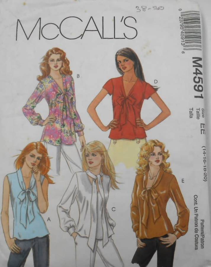 McCALLS M4591 SET OF BLOUSES SIZE 14-16-18-20 COMPLETE-CUT TO SIZE 14