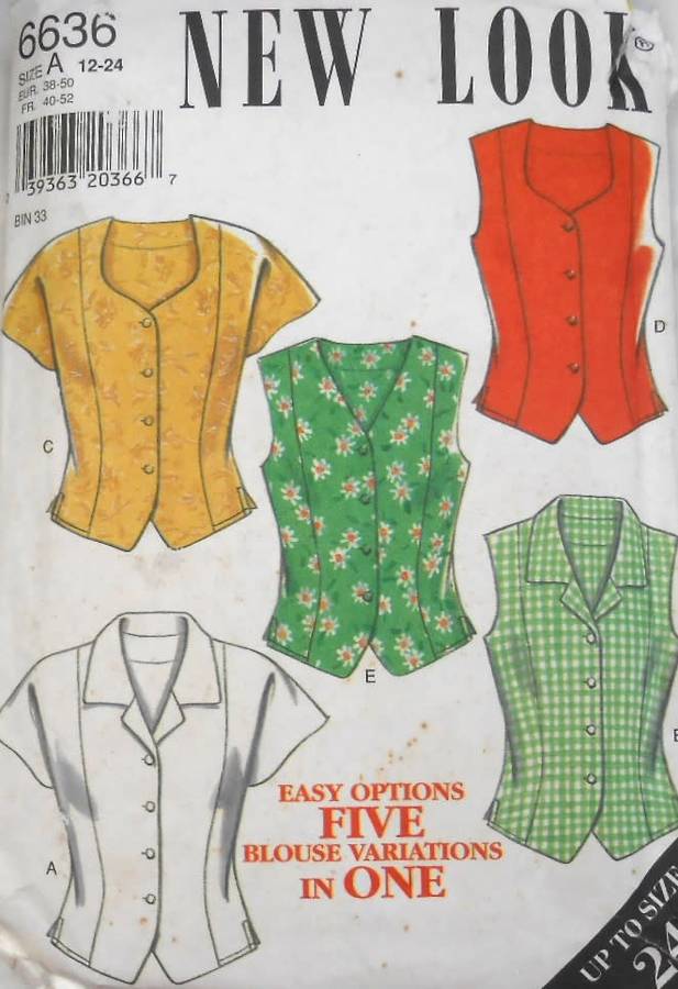 NEW LOOK PATTERNS 6636 SET OF TOPS  SIZE 12-24 COMPLETE- A & B CUT TO 16 C-D-E UNCUT