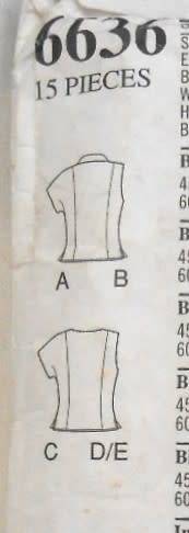 NEW LOOK PATTERNS 6636 SET OF TOPS  SIZE 12-24 COMPLETE- A & B CUT TO 16 C-D-E UNCUT