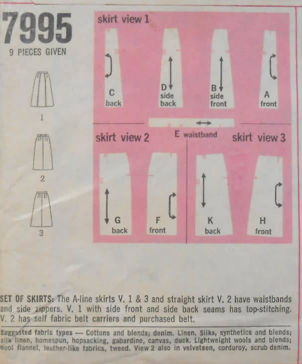 SIMPLICITY 7995 SET OF A-LINE SKIRTS SIZE WAIST 34 HIP 44 COMPLETE-UNCUT-F/FOLDED