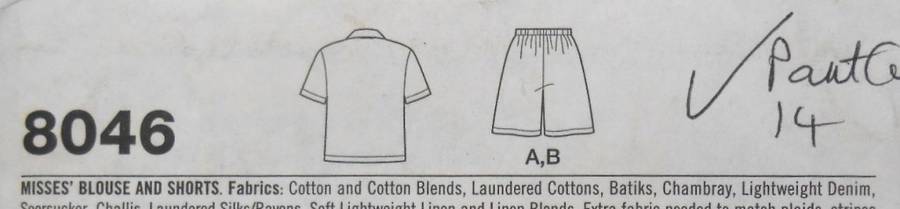 SIMPLICITY 8046 BLOUSE & SHORTS SIZE 8-18 COMPLETE-PART CUT TO 14