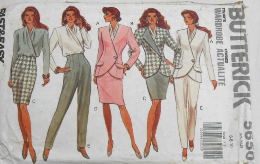 BUTTERICK 5650 JACKET-BLOUSE--SKIRT-PANTS SIZE 6-8-10 COMPLETE-CUT TO 10