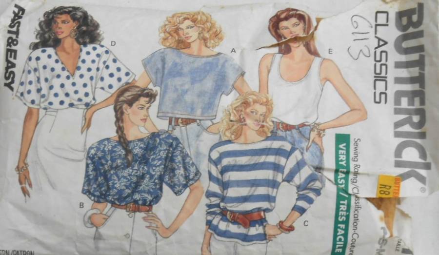 BUTTERICK 6113 SET OF TOPS SIZE P-S-M (6-14) - TANK TOP PATTERN NOT SUPPLIED-ZIPLOC