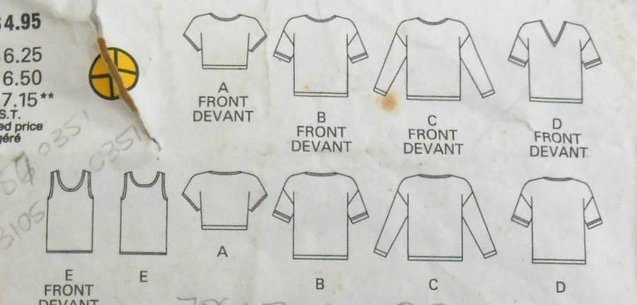 BUTTERICK 6113 SET OF TOPS SIZE P-S-M (6-14) - TANK TOP PATTERN NOT SUPPLIED-ZIPLOC