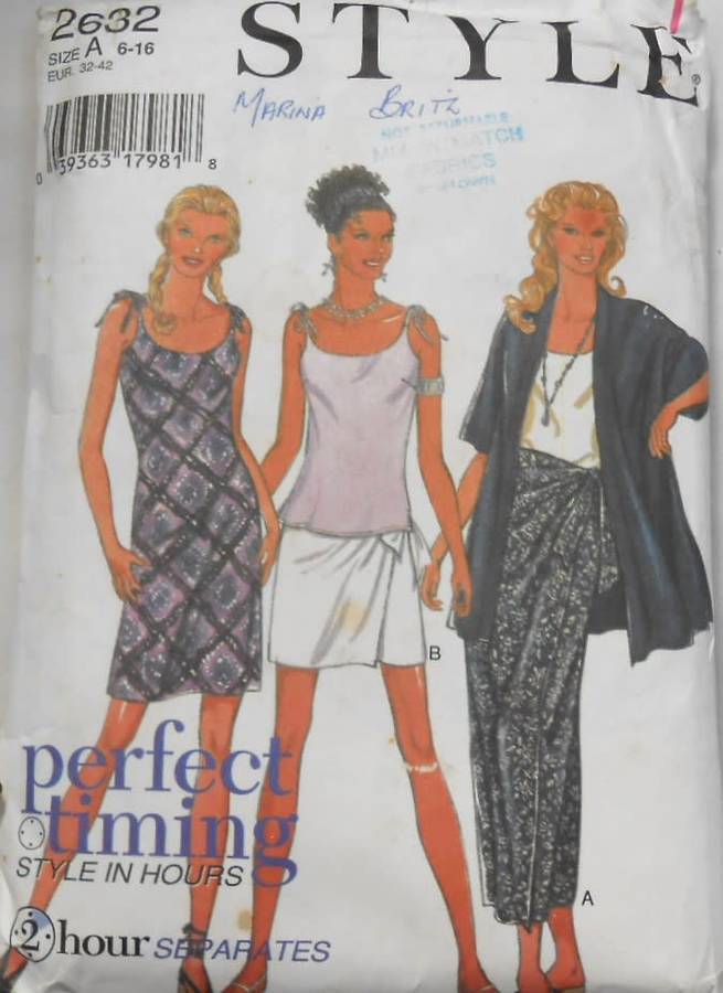 STYLE 2632 DRESS OR TOP & TIE SHOULDERS & WRAP SKIRT SIZE 6-16 -COMPLETE-CUT TO 16