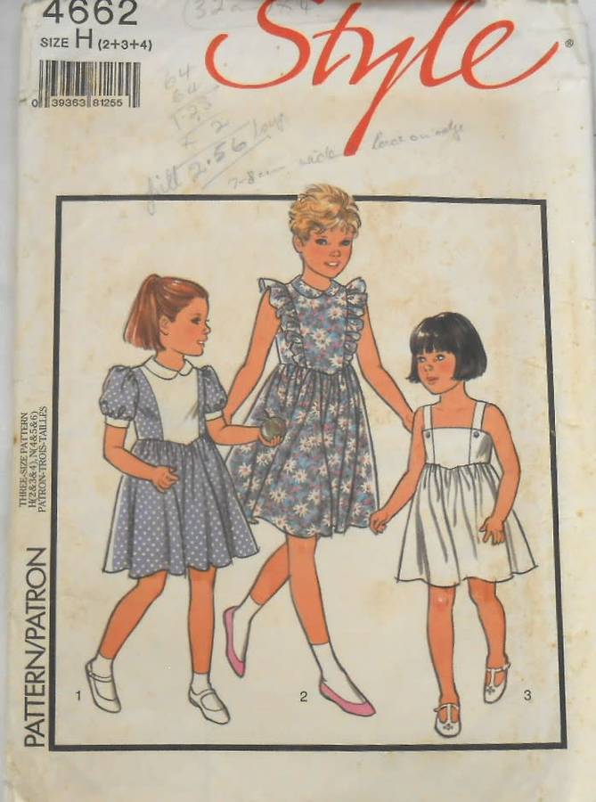 STYLE 4662 TODDLER DRESS OR PINAFORE SIZE 2-3-4 YEARS COMPLETE-CUT TO 4 YEARS