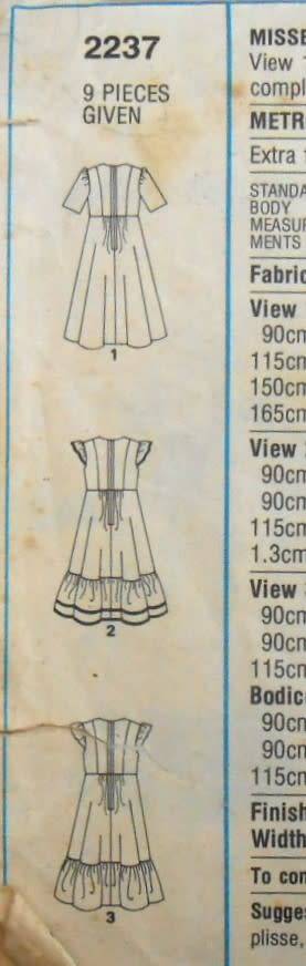 STYLE 2237 HIGH WAISTED DRESS SIZE 12 BUST 87 CM - NO SLEEVE PATTERN SUPPLIED