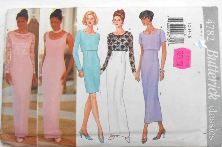 BUTTERICK 4782 STUNNING TOP & DRESS SIZE 12-14-16 COMPLETE-UNCUT-F/FOLDED