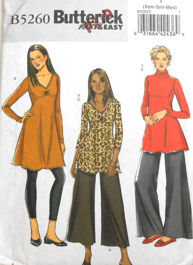 BUTTERICK B5260 TUNIC-DRESS-PANTS SIZE XS-M (4-14) COMPLETE-UNCUT-F/FOLDED