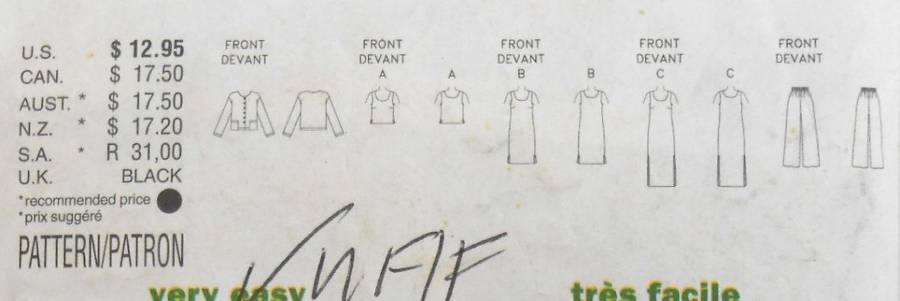 BUTTERICK 6016 JACKET-DRESS-TOP-PANTS SIZE 20-22-24 COMPLETE-UNCUT-F/FOLDED