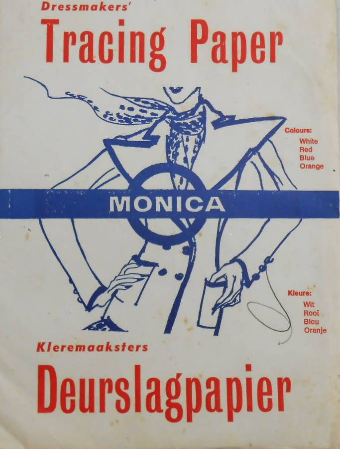 MONICA DRESS MAKERS CARBON TRACING PAPER CONTAINS 4 SHEETS- RED-ORANGE-BLUE-WHITE 6 1/2 X 19 1/2
