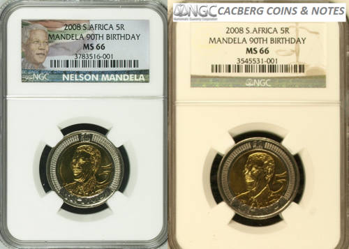 OLD + NEW COMBO NGC COLOR LABEL - MS66 - MANDELA 90th 2008 R5 COINS - BID PER COIN