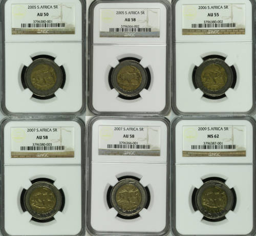 SET NGC GRADED - 2005 + 2006 + 2007 + 2009 R5 COINS - 1 BID FOR ALL - SEE DETAIL BELOW