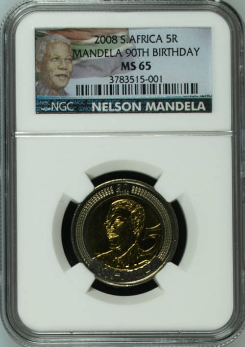 MS65 NEW COLOR LABEL VERY NGC HIGH GRADE MANDELA B/DAY R5