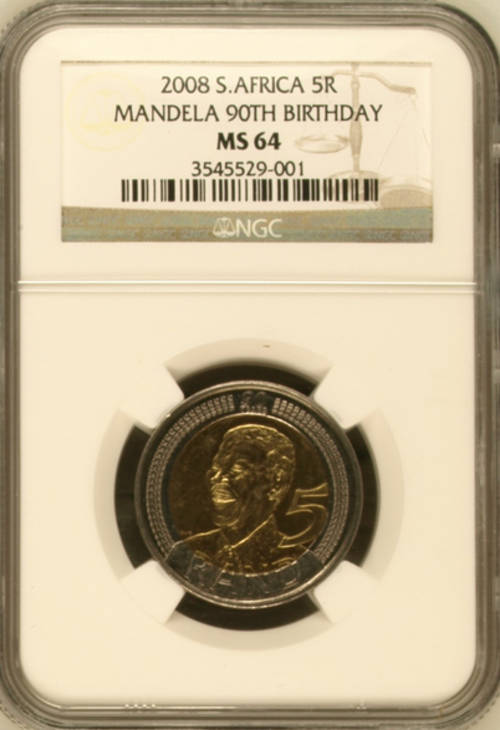 2 x MS64 - NGC GRADED - MANDELA BIRTH DAY 2008 R5 COIN - BID PER COIN