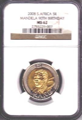 @ ONE DAY ONLY - YES !!!!  NGC MS62 - HARD TO FIND - MANDELA BIRTH DAY 2008 R5 COIN  @@