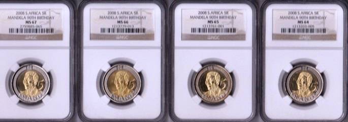 @@ ONE BID FOR ALL- M64/65/66/67 - NGC GRADED - MANDELA B/DAY 2008 R5 COIN@@
