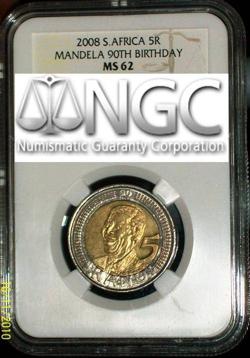@@ YES !!!! Very Rare Grade NGC MS62 - MANDELA BIRTH DAY 2008 R5 COIN @@