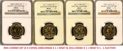 NGC GRADED SET= 2 x MS66 + 2 x MS67 - 90th SARB ANNIVERSARY & MANDELA 90th BIRTHDAY - 1 BID FOR ALL