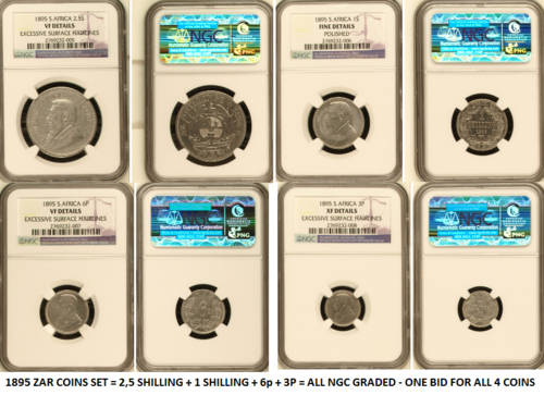 1895 ZAR SET - NGC GRADED  - TRUE IMAGES - 2,5 SHILLING + 1 SHILLING + 6p + 3p - all for one bid
