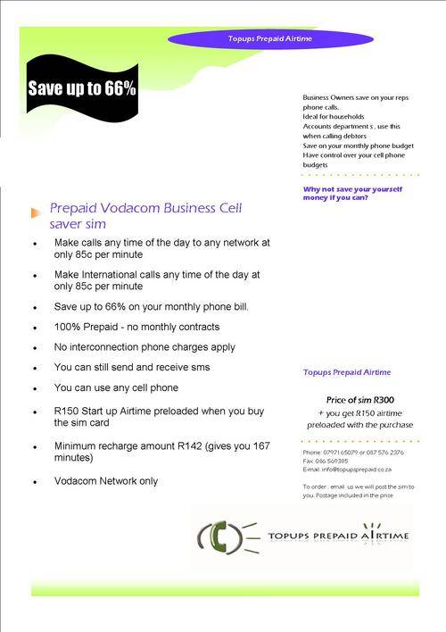Vodacom Prepaid Business Cell Saver Sim Card