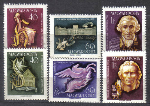 HUNGARY 1959 ISSUE Mi#1618/23 ANNIV. OF HAYDN & SCHILLER COMPOSERS FULL SET MINT** LOOK BELOW