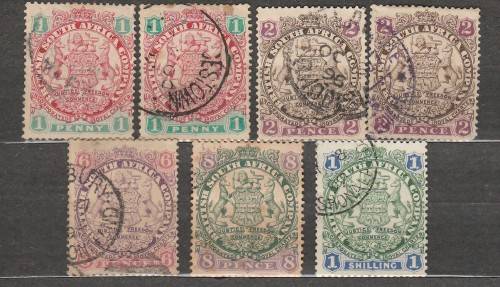 BRITISH SOUTH AFRICA COMPANY 1896 ISSUE DOT ON TAIL SELECTION F.U. C/V R540.00 LOOK BELOW