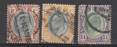 TRANSVAAL 1903 ISSUE SACC#262/64 F.U. SHORT SET C/V R4,490.00 LOOK SCAN