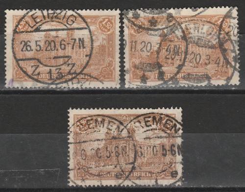 GERMAN REICH 1920 ISSUE Mi#114a,b,c F.U. C/V R2,350.00 LOOK SCAN